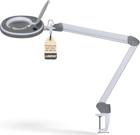 Lumeno LED Lupenleuchte 8213, 3 Dioptrien, 1,75x, mit Tischklemme weiß/grau