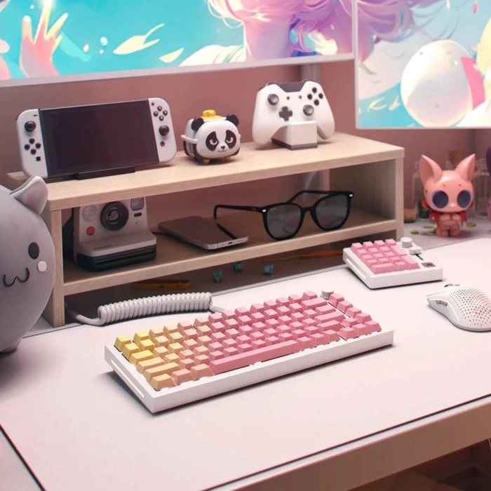 Glorious GPBT Keycaps, Kunststoff (PBT), Pink Grapefruit, rosa/gelb/rot, 143 Tasten (104+39), ANSI-US