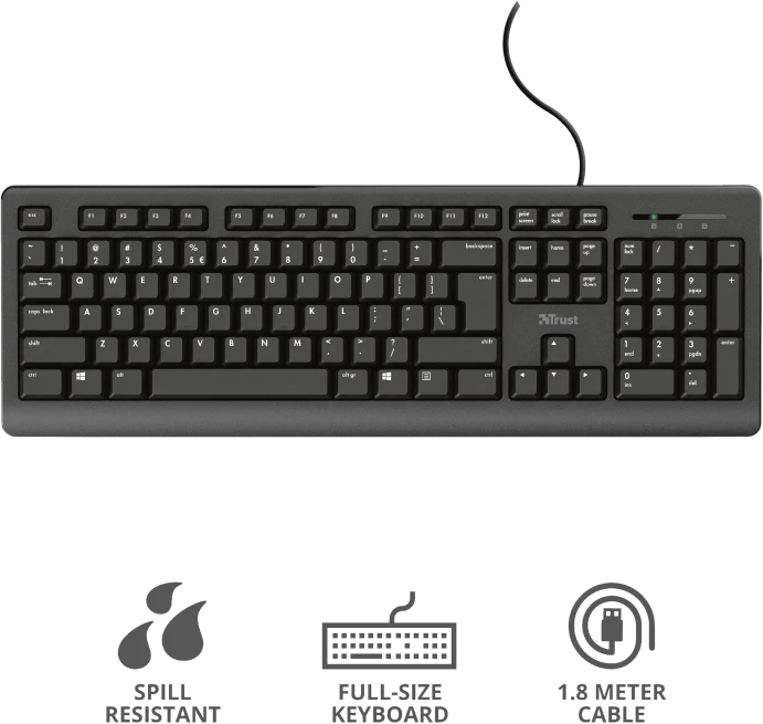 Trust TK-150 Silent Keyboard, schwarz, USB, US