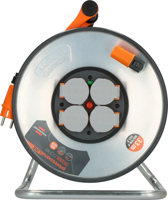 Brennenstuhl professionalLINE SteelCore Kabeltrommel, Schuko auf 4x Schuko, 33m, IP44, H07RN-F 3G1,5