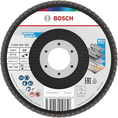 Bosch Professional X451 Fächerschleifscheibe T29 K80, 115x22.23mm, 15 Stück