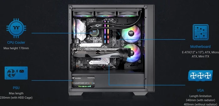 Thermaltake Divider 370 TG ARGB, schwarz, Glasfenster