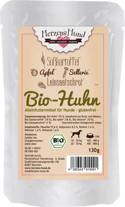 Herzens Hund Bio Huhn mit Bio Gemüse, 1.95kg (15x 130g)