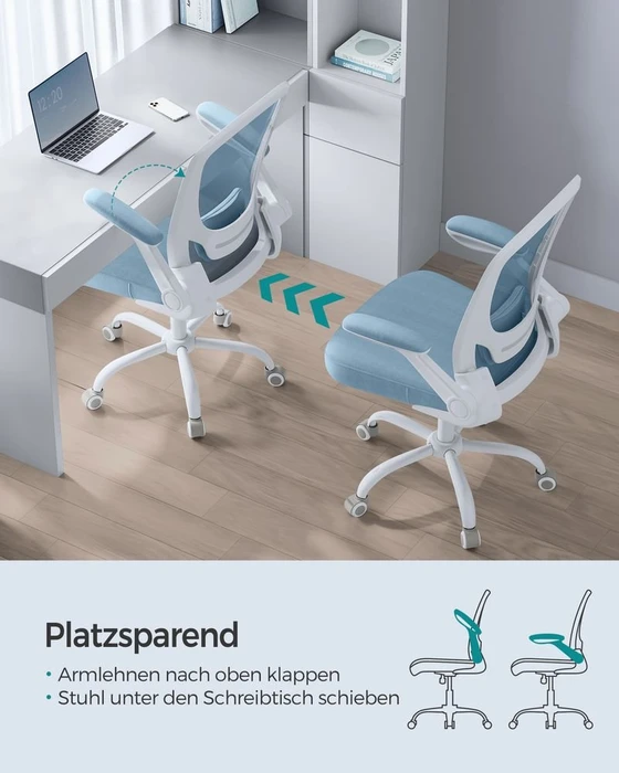 Songmics Bürostuhl ergonomisch mit Amrlehnen, nebelblau