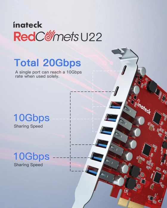 Inateck RedComets U22, 2x USB-C 3.1, 6x USB-A 3.1, PCIe 2.0 x4