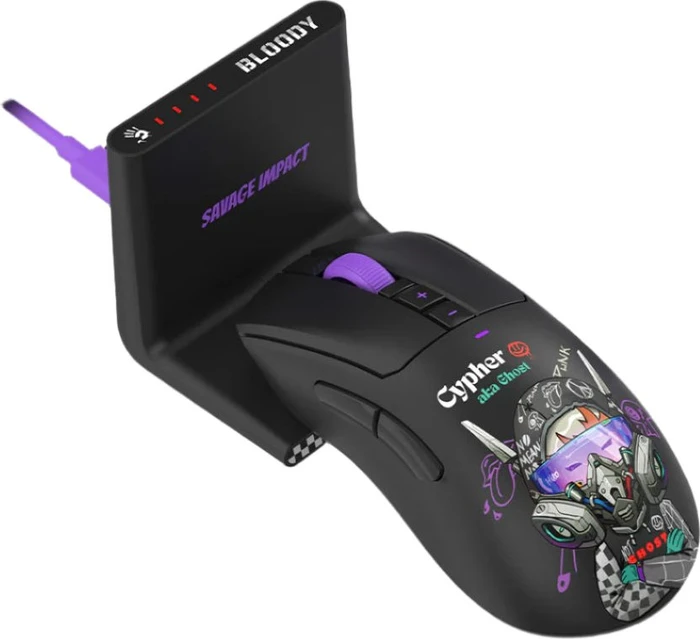 A4Tech Bloody R73 Ultra Duo Wireless Gaming Mouse mit Ladestation, Cypher Ghost, USB