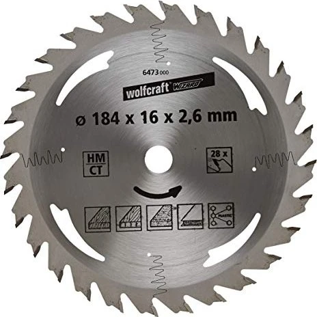 Wolfcraft Serie Silber Kreissägeblatt 28Z, 184x2.6x16mm, 1 Stück