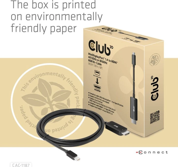 Club 3D Mini DisplayPort 1.4/HDMI 2.1 Adapterkabel schwarz, 1.80m