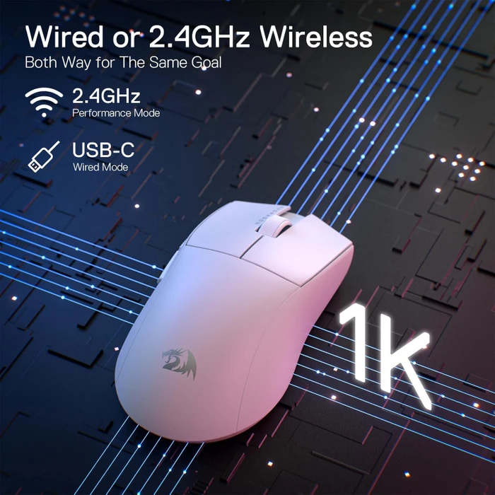 Redragon M916 K1NG Wireless Lite Ultra-Lightweight Gaming Mouse weiß, USB