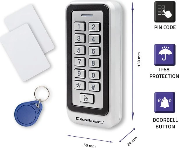 Qoltec Zahlenschloss RHEA mit RFID-Reader silber mit RFID-Reader