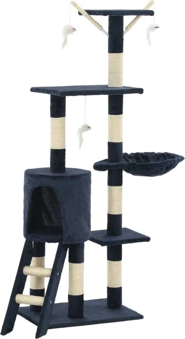 vidaXL Katzen-Kratzbaum mit Sisal-Säulen, 138cm, beige/blau