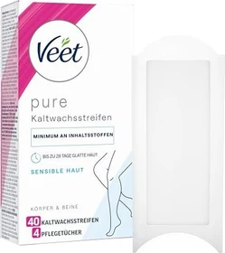 Veet Easy-Gelwax/Pure Körper & Beine sensible Haut Kaltwachsstreifen, 40 Stück