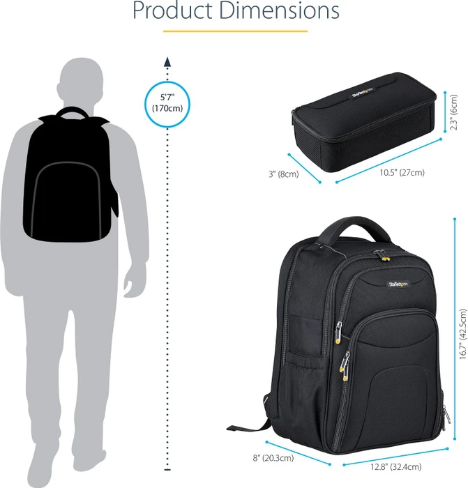 StarTech 15.6" Laptop Rucksack mit abnehmbarer Zubehörtasche, schwarz