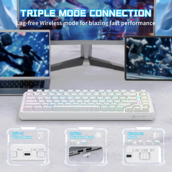 Attack Shark X82PRO HE Magnetic 75%, weiß mit Kontur, LEDs RGB, Outemu White Jade Magnetic, USB/Bluetooth, US