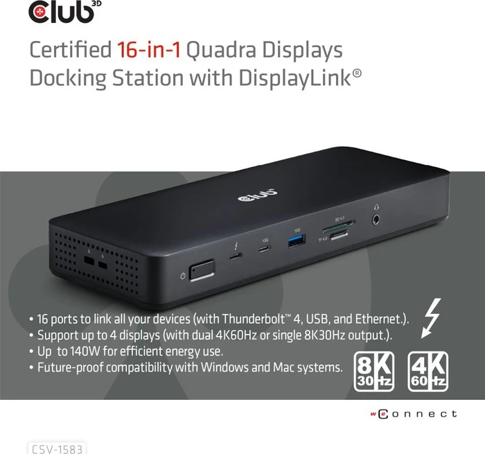 Club 3D 16-in-1 Vier-Displays Docking-Station, Thunderbolt 4 [Buchse]