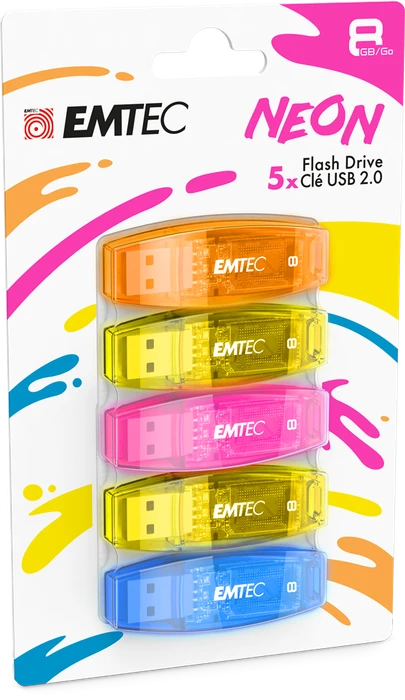 Emtec C410 Neon 8GB, USB-A, USB 2.0, 5er-Pack