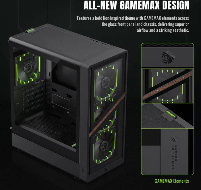 GameMax Aeris 330 GB, schwarz/braun, Glasfenster