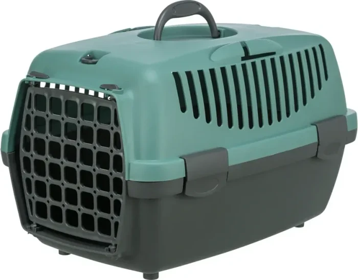 Trixie Capri 1 & 2 Transportbox für kleine Hunden und Katzen aus Kunststoff, 37x34x55cm, grau/türkis (398211)
