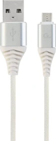 Gembird Premium Cotton Braided Micro-USB Charging And Data Cable 2.0m silber/weiß
