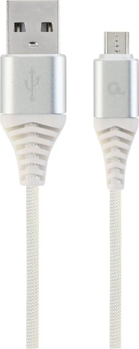 Gembird Premium Cotton Braided Micro-USB Charging And Data Cable 2.0m silber/weiß