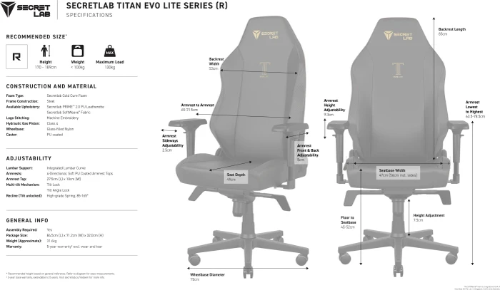 Secretlab Titan Evo Lite Kunstleder, schwarz