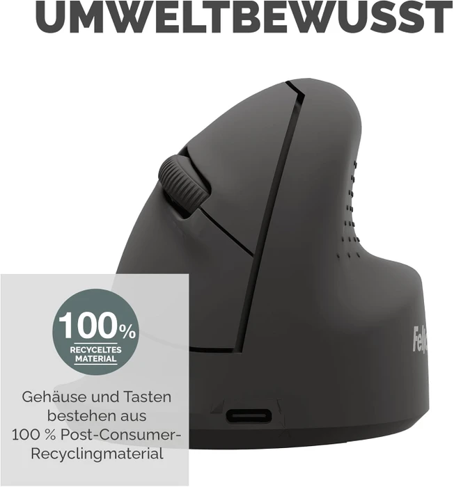 Fellowes Breyta Vertical Mouse, medium, schwarz, USB/Bluetooth