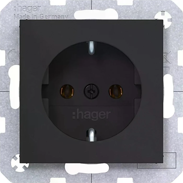 Hager Steckdose SCHUKO, Steckklemmen, A.x/C.x, nachtschwarz matt
