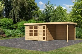 Karibu Kerko 5 Gartenhaus inkl. Anbau + Rückwand 2.8m natur