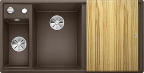 Blanco Axia III 6 S InFino Becken links mit Ablauffernbedienung cafe inkl. Holzschneidebrett