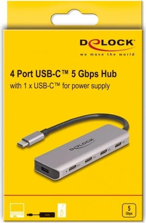 DeLOCK 4-Port USB-C-Hub mit PD, 4x USB-C 3.0, USB-C 3.0 [Stecker]