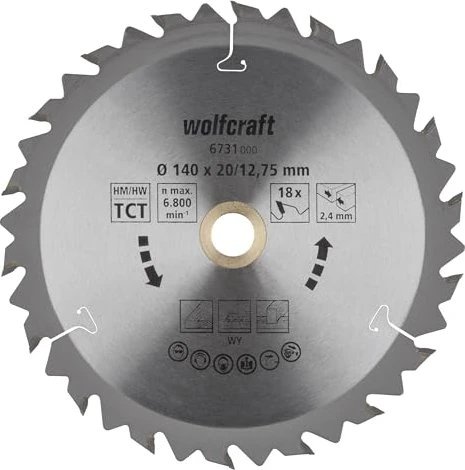 Wolfcraft Serie Braun Kreissägeblatt 18Z, 140x2.4x12.75mm, 1 Stück