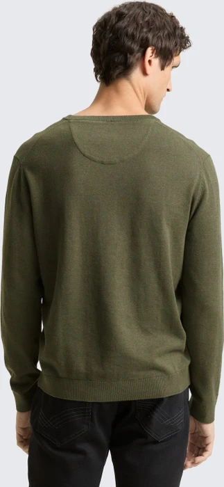 Tom Tailor Strickpullover mit V-Ausschnitt aus Baumwolle Strickpullover tea leaf melange (Herren)
