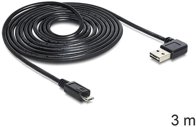 DeLOCK EASY-USB 2.0 Kabel, USB-A 90° horizontal gewinkelt [Stecker] auf Micro-B [Stecker], 3m