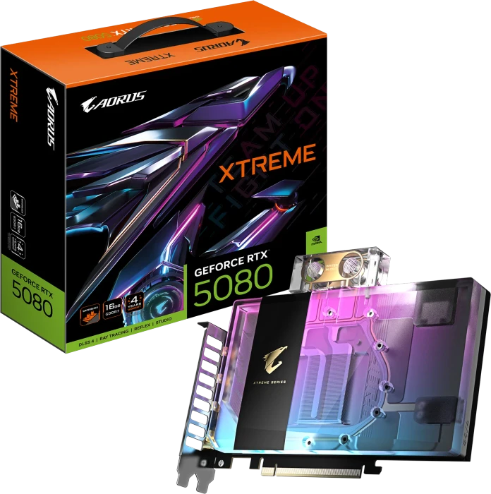 GIGABYTE AORUS GeForce RTX 5080 Xtreme Waterforce WB 16G, 16GB GDDR7, HDMI, 3x DP