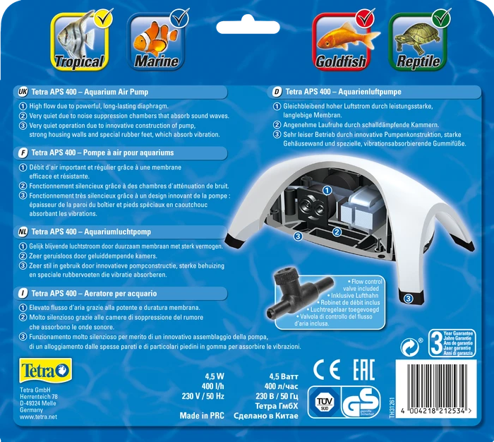 Tetra APS 400 Aquarien-Luftpumpe, weiß