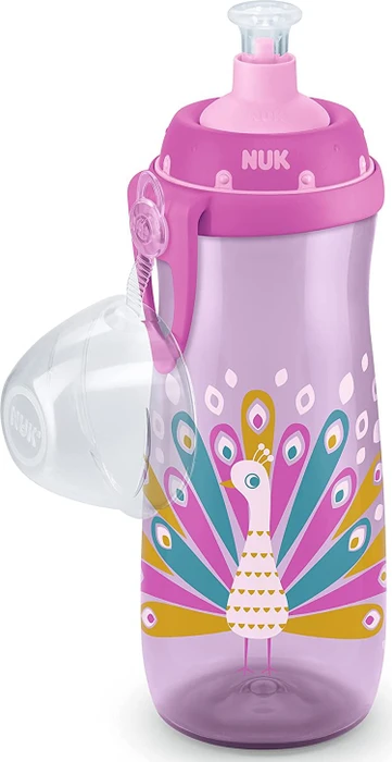 NUK Sports Cup Trinkflasche mit Push-Pull Tülle Chamäleon Effekt, 24+M, 450ml, lila pfau