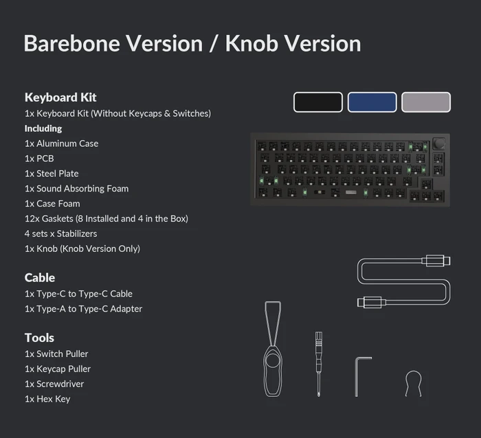 Keychron Q3 QMK Custom, TKL 80% Layout, Barebone Tastatur, Silver Grey, ISO