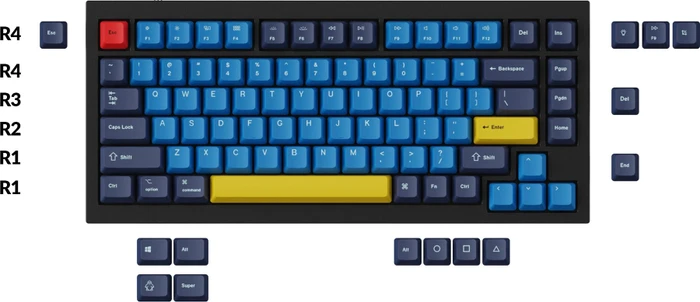 Keychron Q1/Q2/K2 OEM Dye-Sub Keycap-Set Beach, Kunststoff (PBT), Beach, gelb/blau, 97 Tasten (83+14), ANSI-US