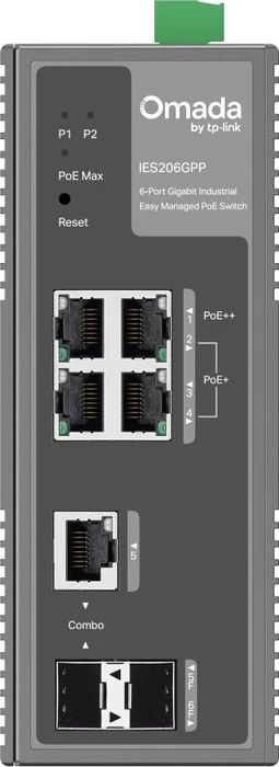 TP-Link Omada IES Industrial Railmount Gigabit Smart Switch, 4x RJ-45, 1x SFP, 1x RJ-45/SFP, 120W PoE++