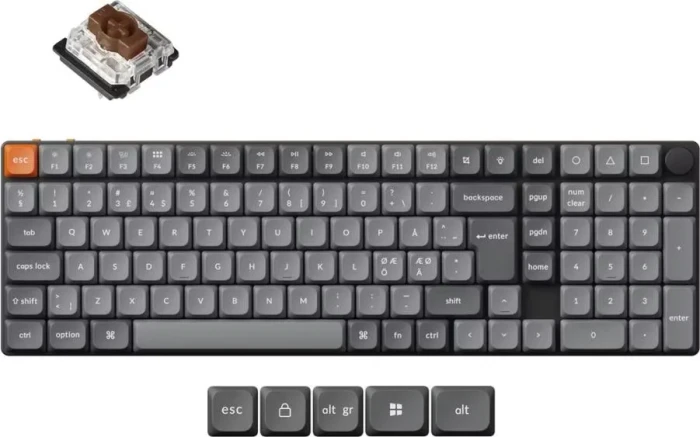 Keychron K17 Max, grau, LEDs RGB, Gateron LOW PROFILE 2.0 BROWN, USB/Bluetooth, ND
