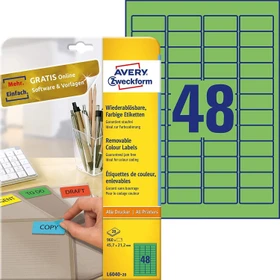 Avery-Zweckform Ordneretiketten, 45.7x21.2mm, ablösbar, grün, 20 Blatt (960 Etiketten)