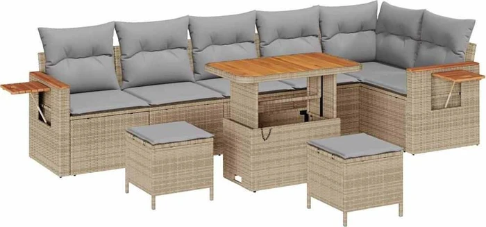 vidaXL Polyrattan Gartensofa Lounge-Set beige/hellgrau, 11-tlg.