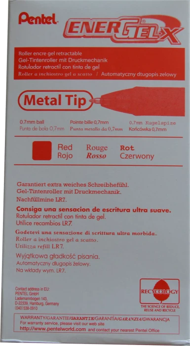 Pentel EnerGel X BL107 0.7mm/0.35mm Gelroller rot/transparent, 12er-Pack