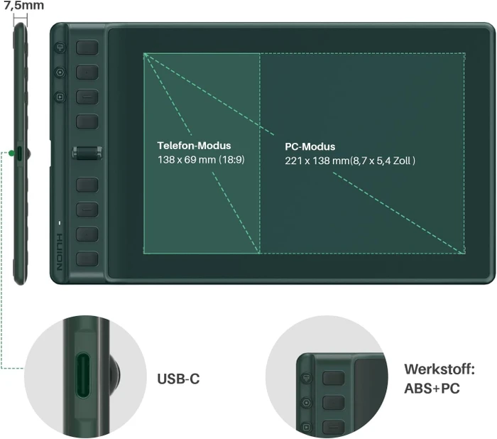 Huion Inspiroy 2 M H951P, Pine Green