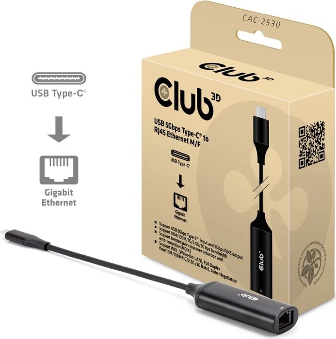 Club 3D 5G LAN-Adapter, RJ-45, USB-C 3.0 [Stecker]