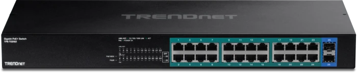 TRENDnet TPE-TG Rackmount Gigabit Switch, 24x RJ-45, 2x SFP, 380W PoE+