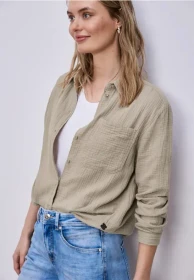 Street One Bluse mit Hemdkragen aus Musselinstoff Hemd langarm timeless beige (Damen)