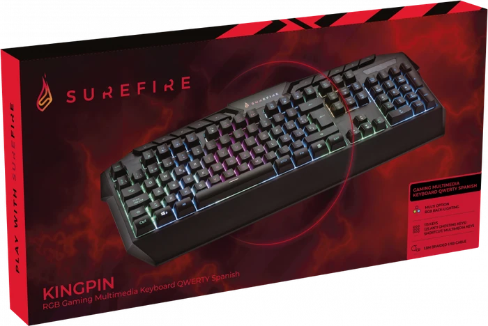 Verbatim SureFire KingPin RGB Gaming Keyboard, LEDs RGB, schwarz, USB, ES