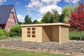 Karibu Askola 5 Gartenhaus inkl. Anbau 2.4m + Rück- und Seitenwand natur