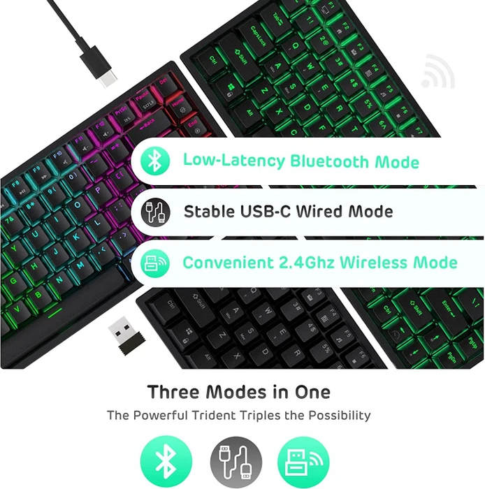 RK Royal Kludge RK84 75% Wireless, schwarz, LEDs RGB, hot-swap, RK BROWN, USB/Bluetooth, DE